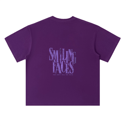 NOIR CARTEL FRENEMIES — Smiling Faces — Purple Heavyweight Drop Shoulder Cotton Tee