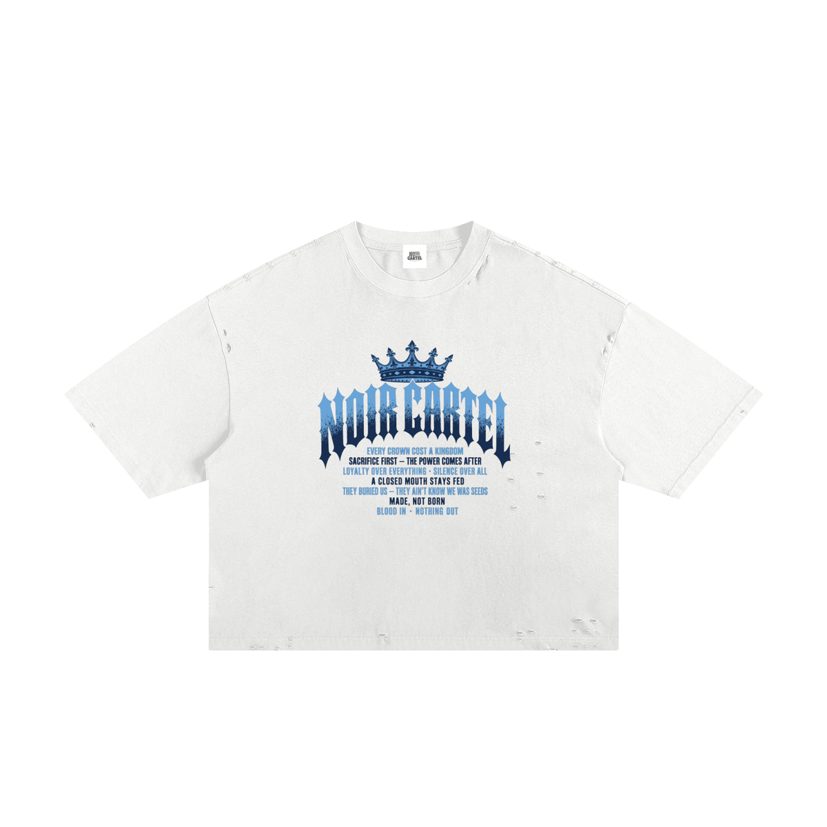 NOIR CARTEL MADE MEN — Blood Oath — Blue & White Frayed Boxy Tee