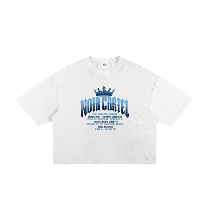 NOIR CARTEL MADE MEN — Blood Oath — Blue & White Frayed Boxy Tee