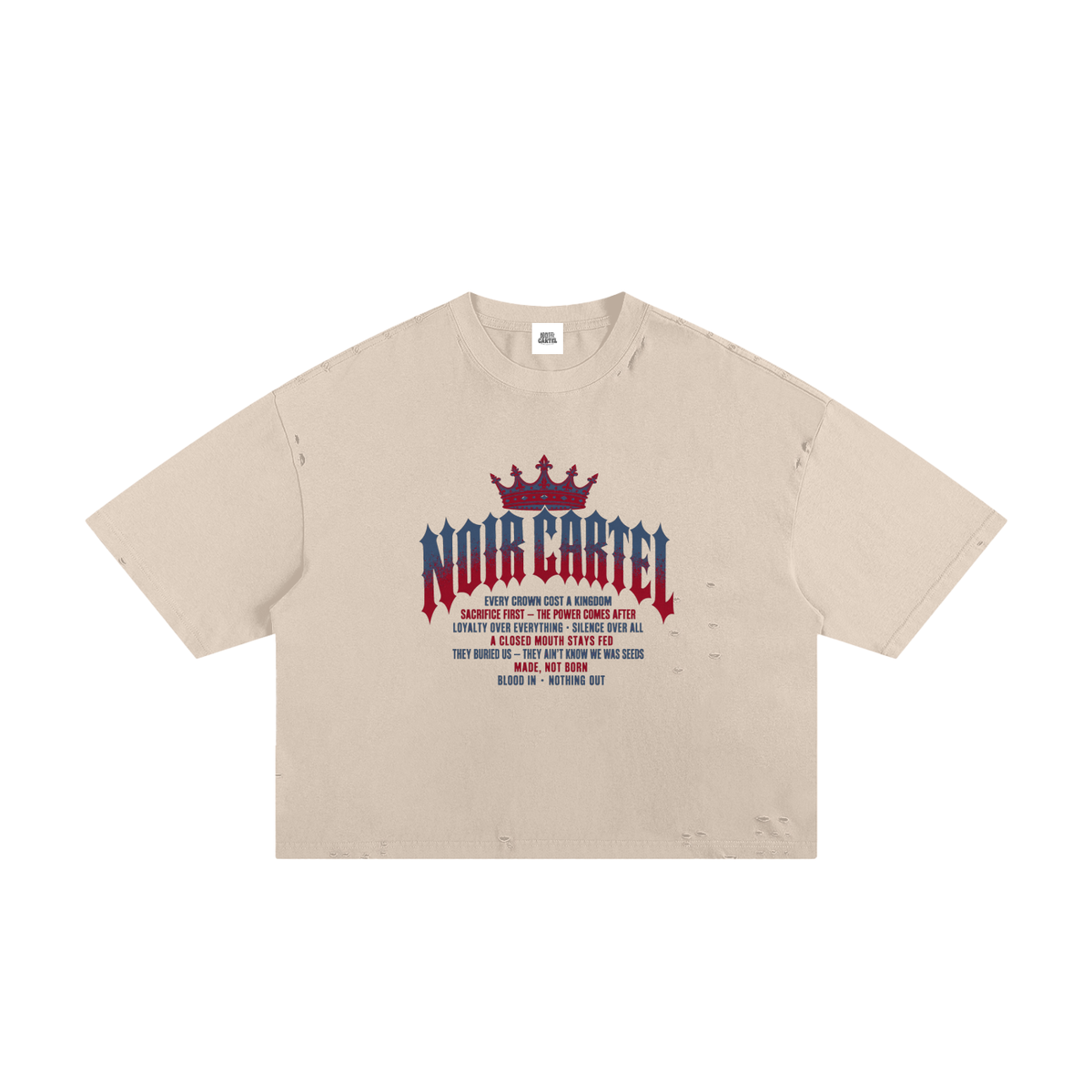 NOIR CARTEL MADE MEN — Blood Oath — Red & Olive Frayed Boxy Tee