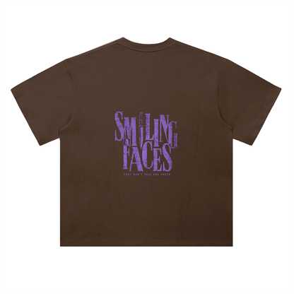 NOIR CARTEL FRENEMIES — Smiling Faces — Purple Heavyweight Drop Shoulder Cotton Tee