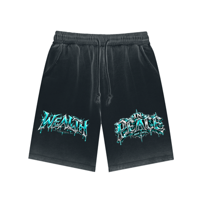 NOIR CARTEL SYNDICATE — Wealth in Peace Reverse-Dyed Shorts — Black