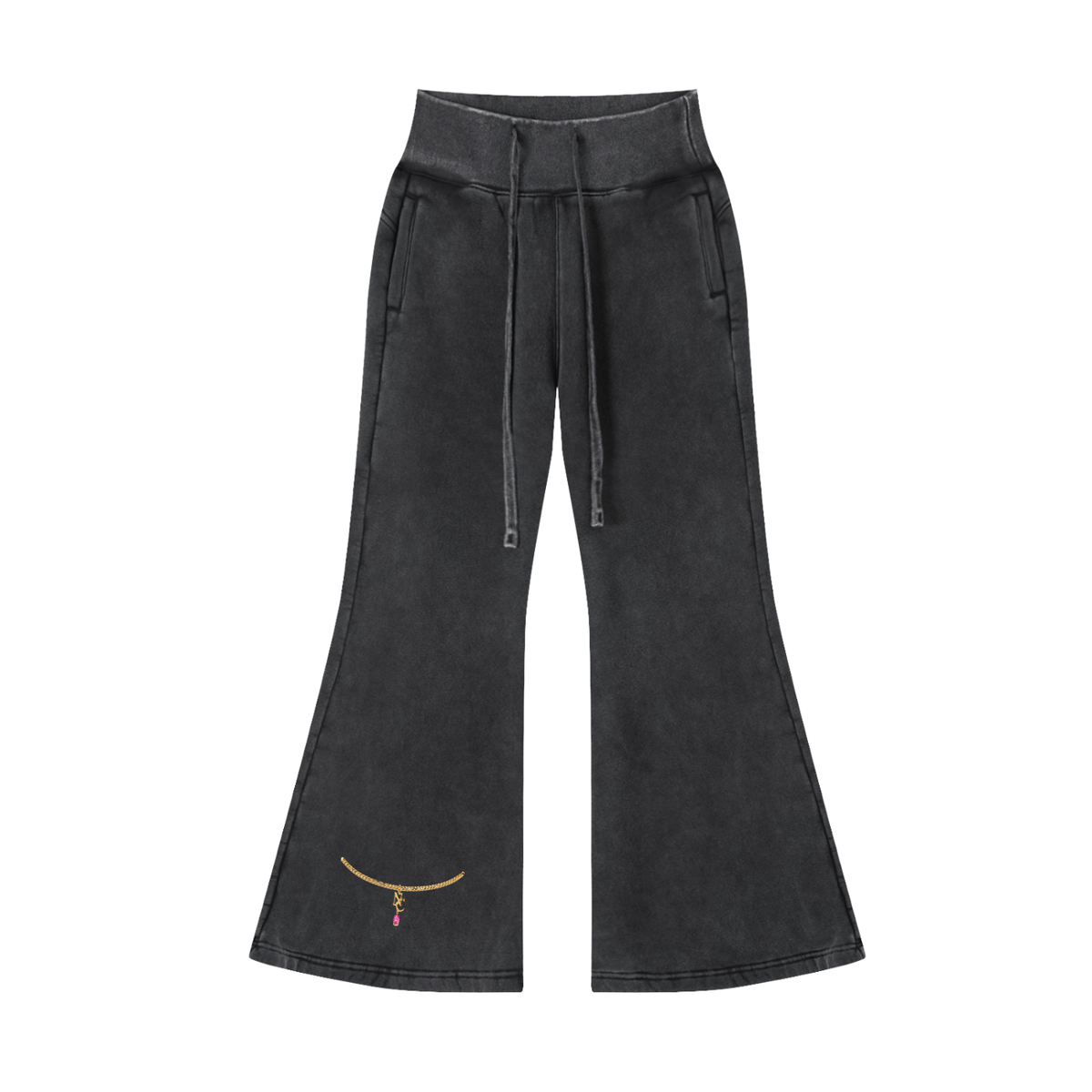 NOIR CARTEL DIAMONDS — Heart Ties Women's Flared Fleece Pants — Washed Black