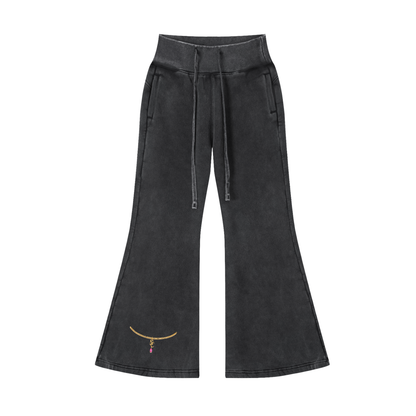 NOIR CARTEL DIAMONDS — Heart Ties Women's Flared Fleece Pants — Washed Black