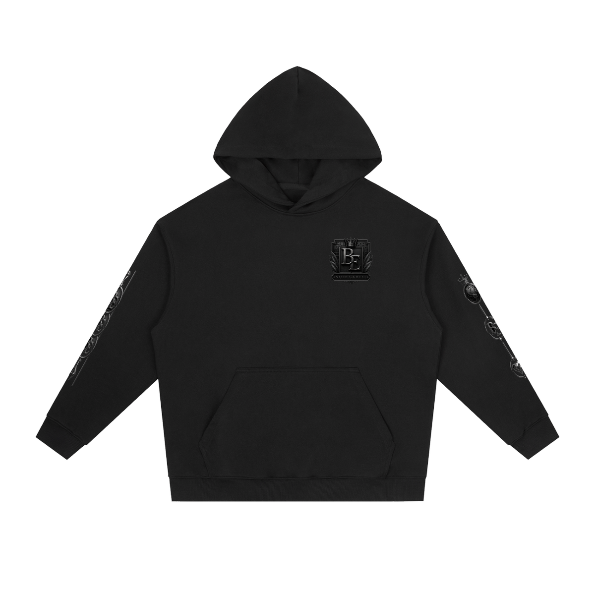 NOIR CARTEL BLACK EXCELLENCE — Crowned BE — Silver Essential Heavyweight Drop-Shoulder Hoodie — Black