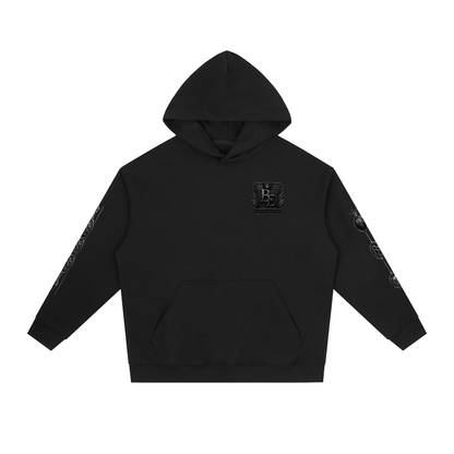 NOIR CARTEL BLACK EXCELLENCE — Crowned BE — Silver Essential Heavyweight Drop-Shoulder Hoodie — Black