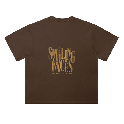 NOIR CARTEL FRENEMIES — Smiling Faces — Gold Heavyweight Drop Shoulder Cotton Tee