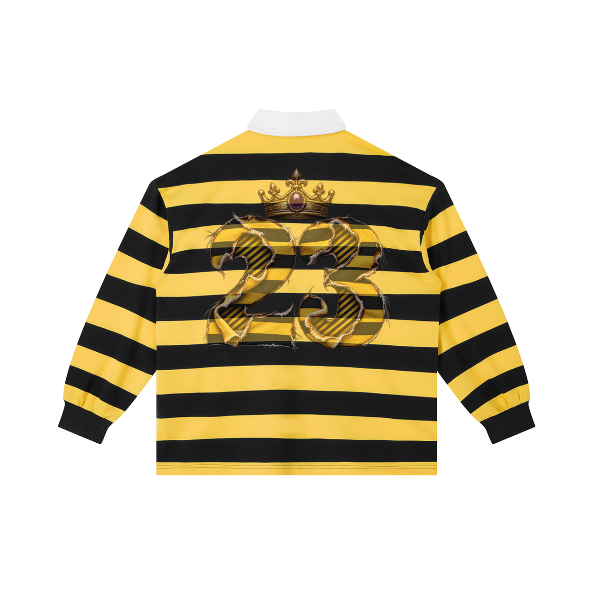 NOIR CARTEL — CARTEL CASUAL — Crowned 23 Stripe Polo — Yellow & Navy