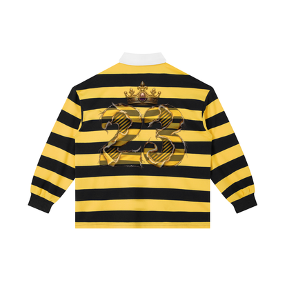 NOIR CARTEL — CARTEL CASUAL — Crowned 23 Stripe Polo — Yellow & Navy