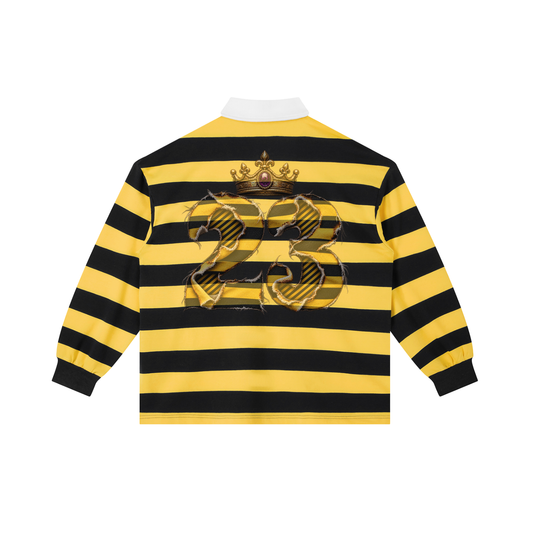 NOIR CARTEL — CARTEL CASUAL — Crowned 23 Stripe Polo — Yellow & Navy