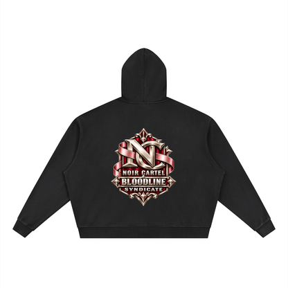 NOIR CARTEL SYNDICATE — Bloodline Vintage Wash Full Zip Boxy Hoodie — Black