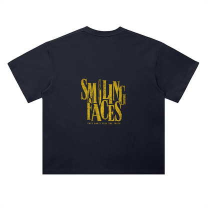 NOIR CARTEL FRENEMIES — Smiling Faces — Gold Heavyweight Drop Shoulder Cotton Tee