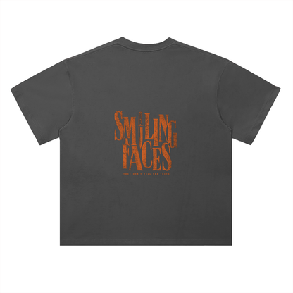 NOIR CARTEL FRENEMIES — Smiling Faces — Orange Heavyweight Drop Shoulder Cotton Tee