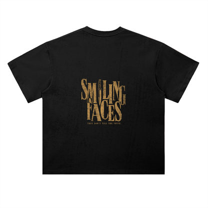 NOIR CARTEL FRENEMIES — Smiling Faces — Gold Heavyweight Drop Shoulder Cotton Tee