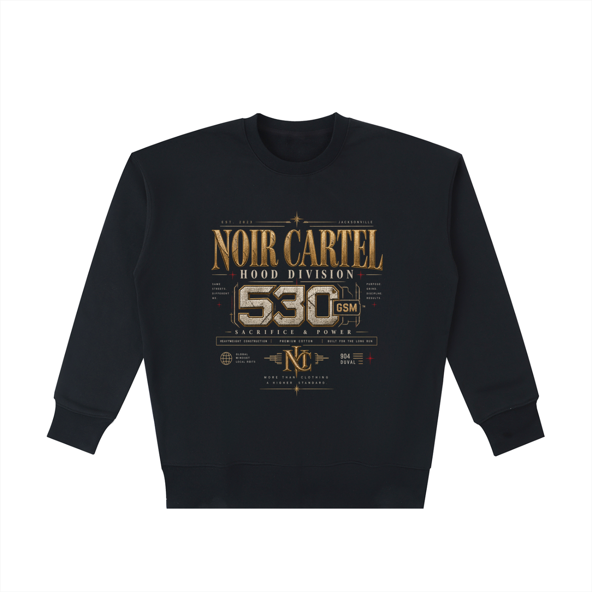 NOIR CARTEL HD-530 “Built Heavy” Heavyweight Crewneck — Black