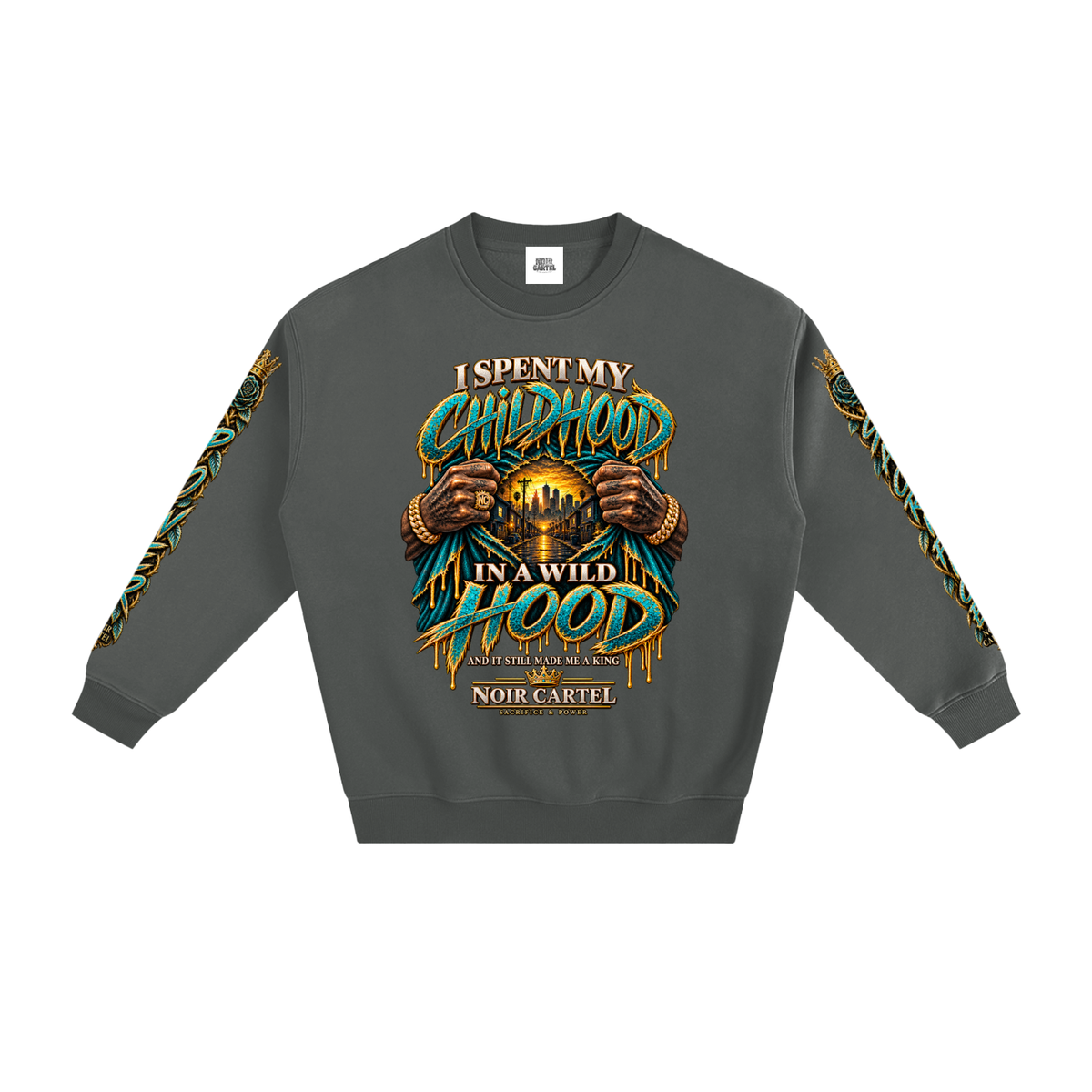 NOIR CARTEL HOOD DIVISION — Wild Hood — Midwest Fleeced Sweatshirt — Gray