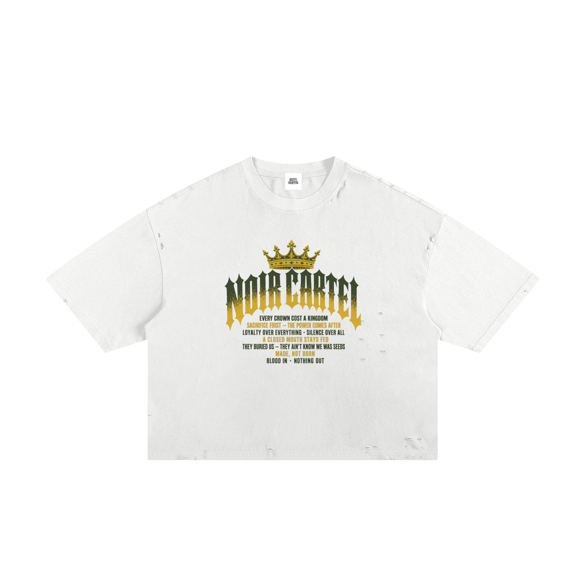 NOIR CARTEL MADE MEN — Blood Oath — Yellow & Black Frayed Boxy Tee