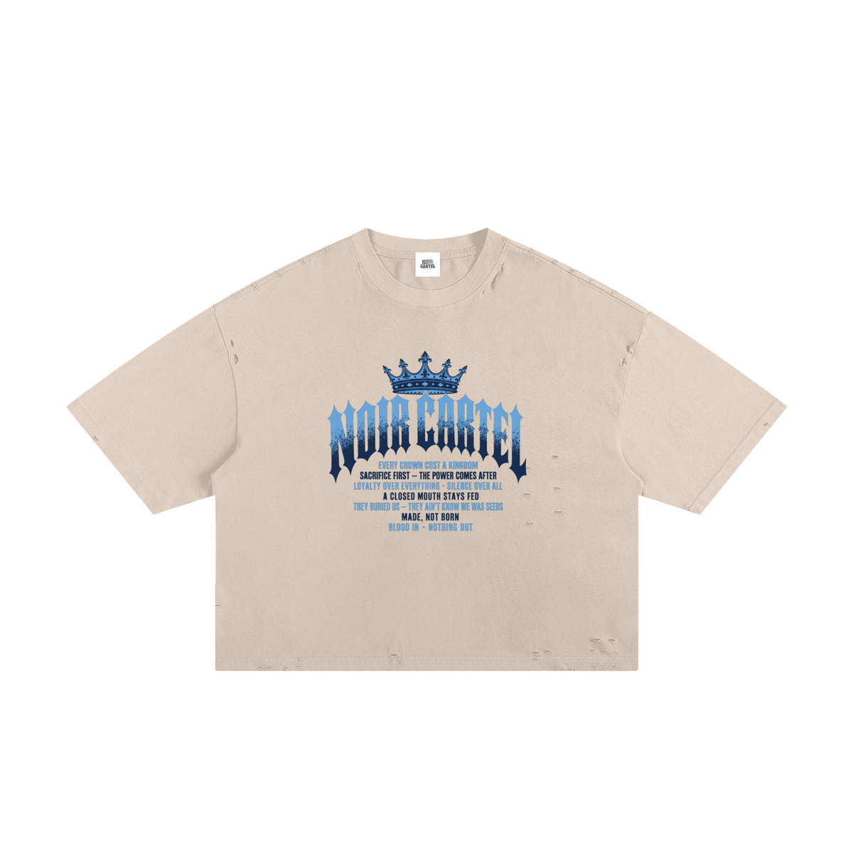 NOIR CARTEL MADE MEN — Blood Oath — Blue & White Frayed Boxy Tee