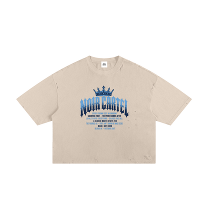 NOIR CARTEL MADE MEN — Blood Oath — Blue & White Frayed Boxy Tee