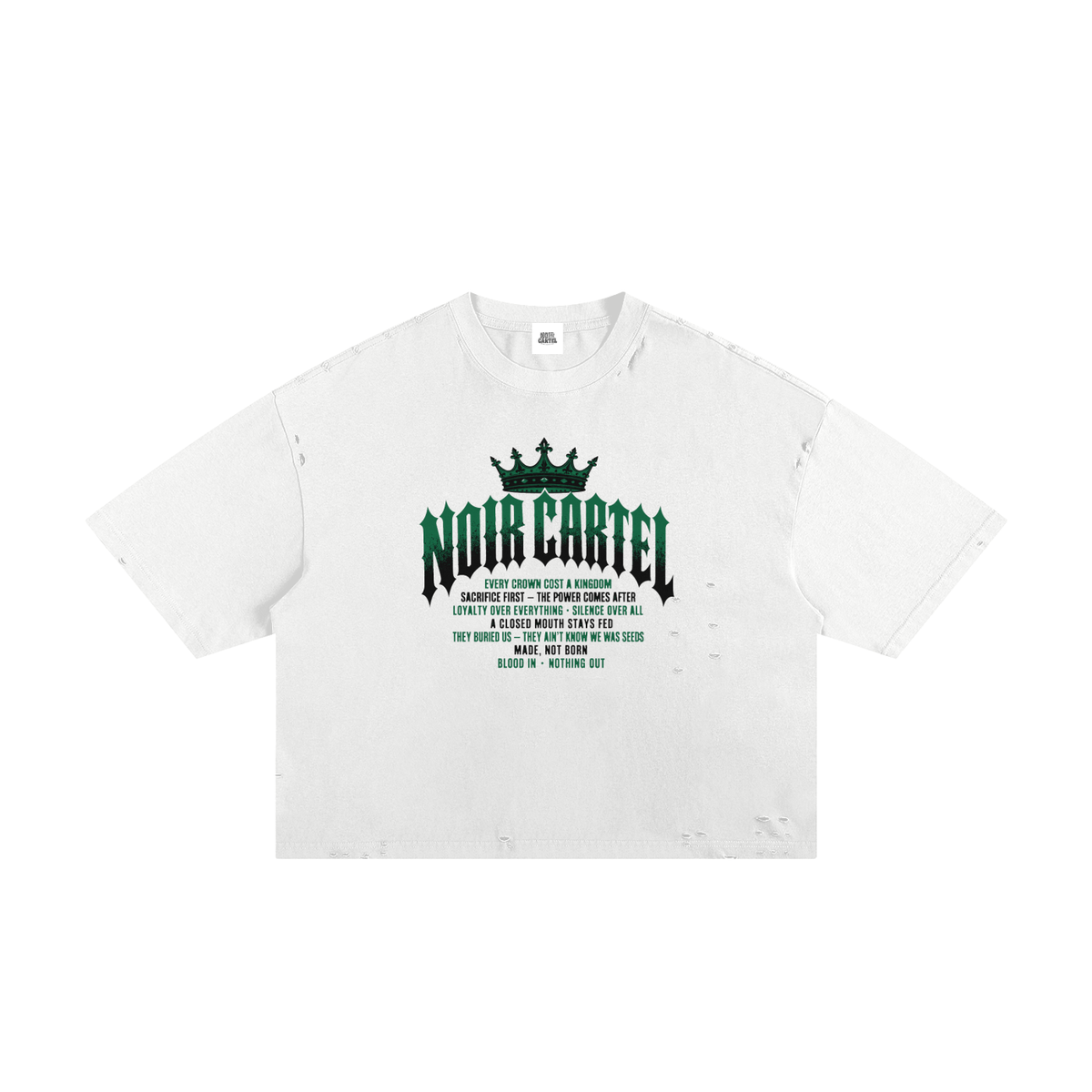 NOIR CARTEL MADE MEN — Blood Oath — Green Frayed Boxy Tee