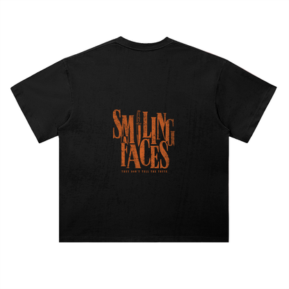 NOIR CARTEL FRENEMIES — Smiling Faces — Orange Heavyweight Drop Shoulder Cotton Tee