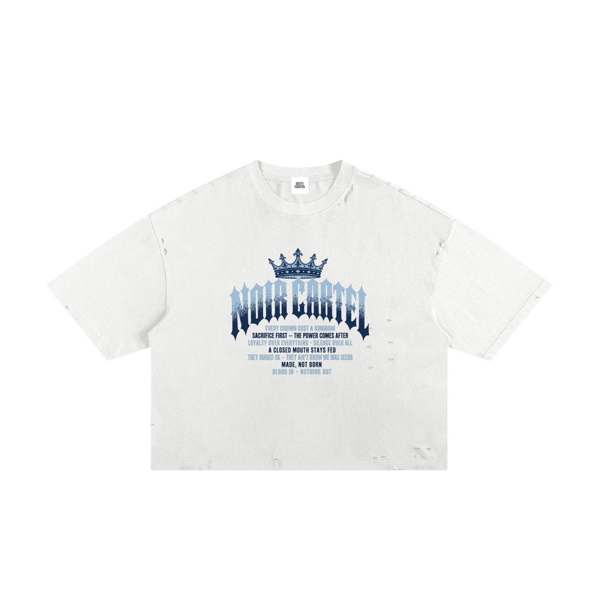 NOIR CARTEL MADE MEN — Blood Oath — Blue Frayed Boxy Tee