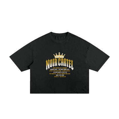 NOIR CARTEL MADE MEN — Blood Oath — Yellow & Bone Frayed Boxy Tee — Black