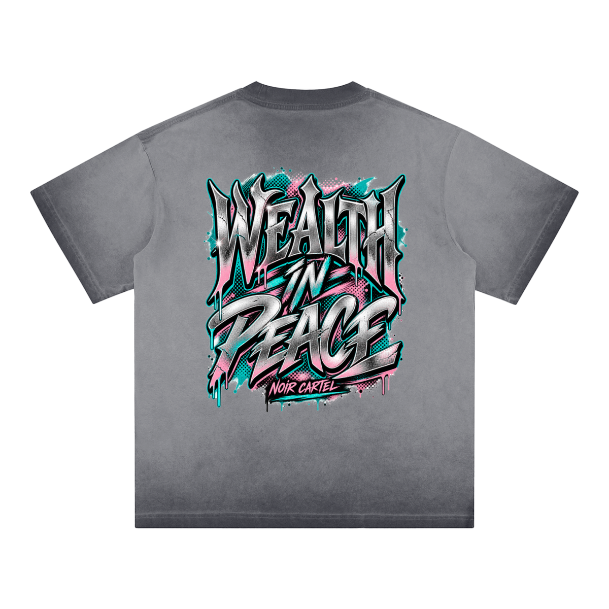 NOIR CARTEL SYNDICATE — Wealth in Peace Dark Gray Reverse-Dyed Tee back