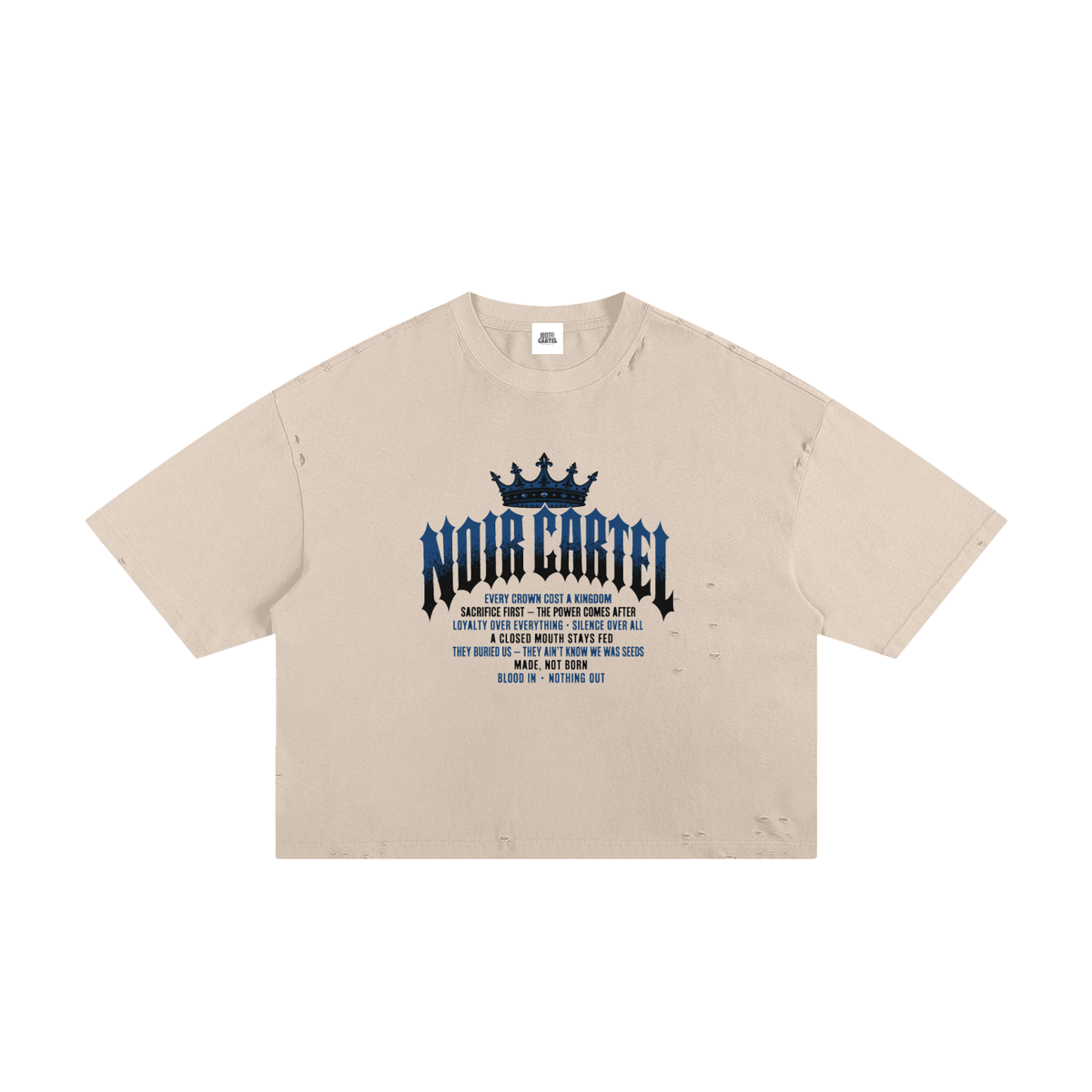 NOIR CARTEL MADE MEN — Blood Oath — Navy Frayed Boxy Tee