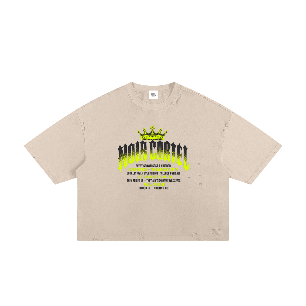 NOIR CARTEL MADE MEN — Blood Oath — Neon Lime Frayed Boxy Tee