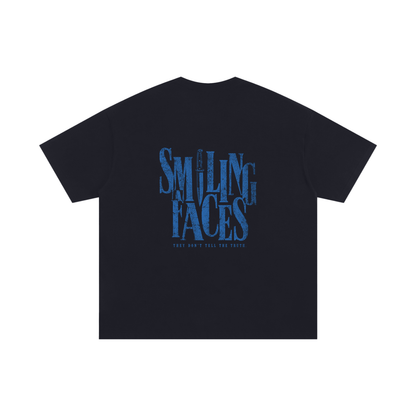 NOIR CARTEL FRENEMIES — Smiling Faces — Blue Oversized Cotton Tee — Black