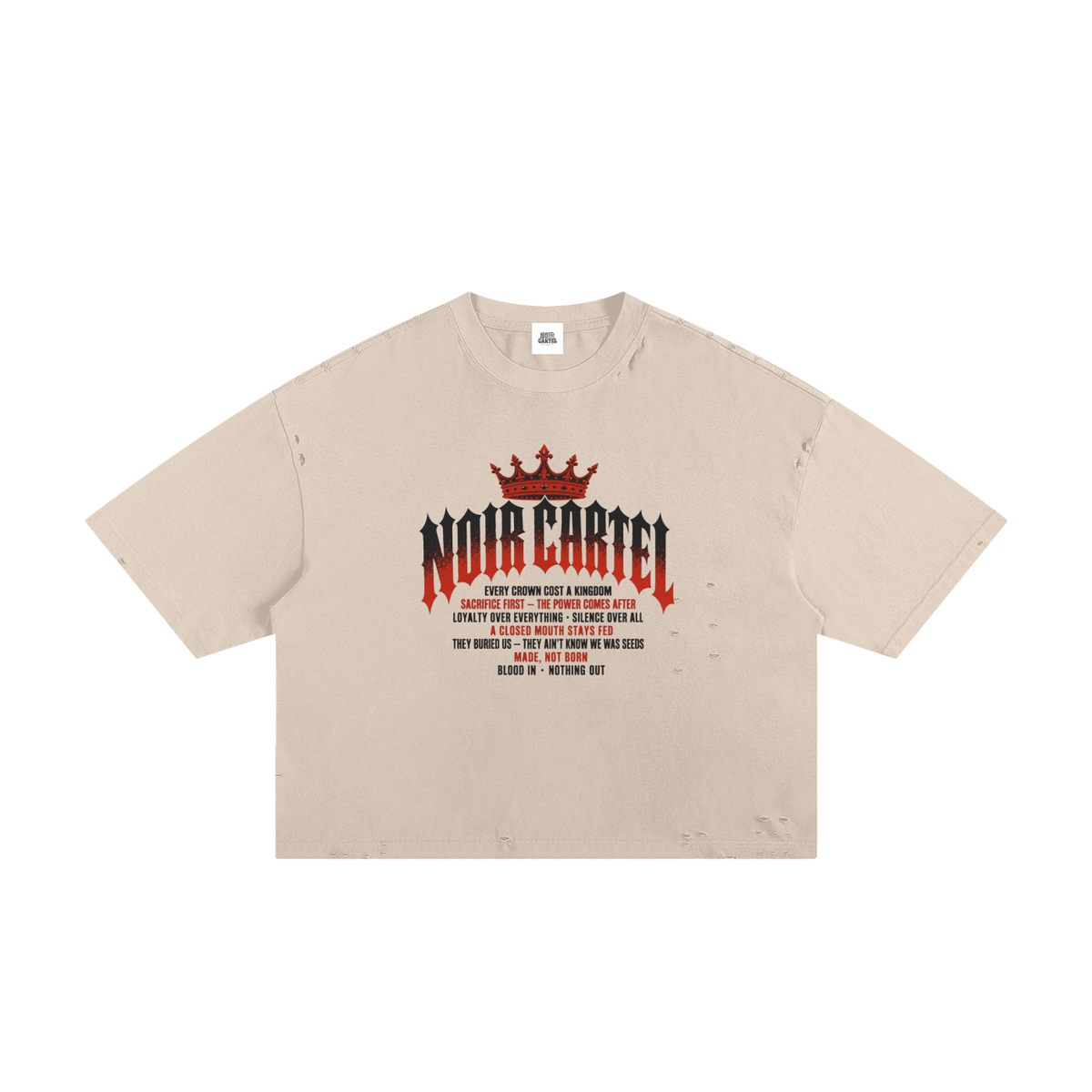 NOIR CARTEL MADE MEN — Blood Oath — Red & Bone Frayed Boxy Tee