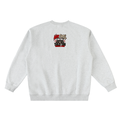 NOIR CARTEL TABLES TURN — You Set the Trap Oversized Crewneck Taped Sweatshirt — White Gray