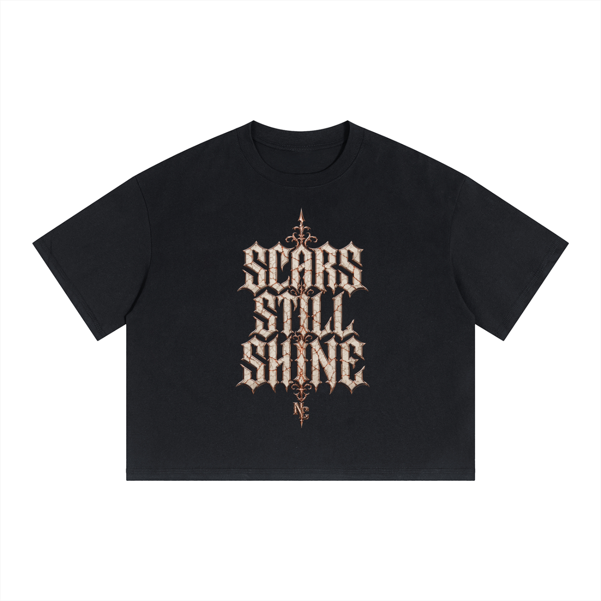 NOIR CARTEL UNSAID — Scars Still Shine Boxy Drop Shoulder Crop Tee — Black