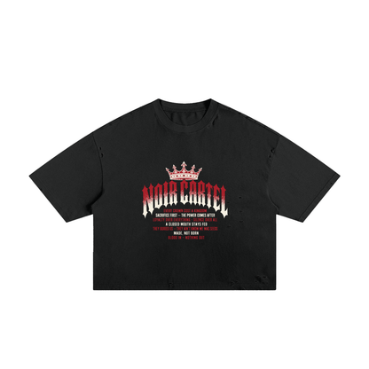 NOIR CARTEL MADE MEN — Blood Oath — Red & Bone Frayed Boxy Tee — Black