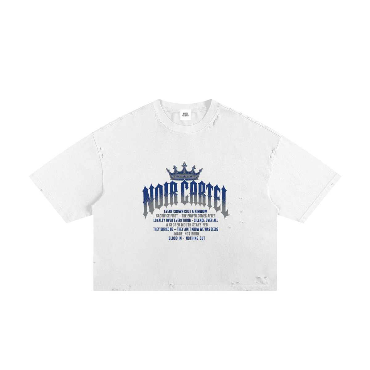 NOIR CARTEL MADE MEN — Blood Oath — Blue Frayed Boxy Tee