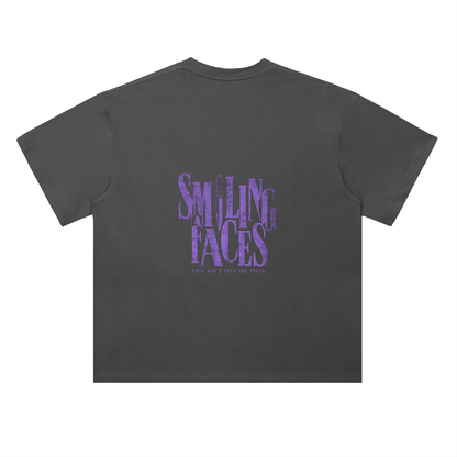 NOIR CARTEL FRENEMIES — Smiling Faces — Purple Heavyweight Drop Shoulder Cotton Tee