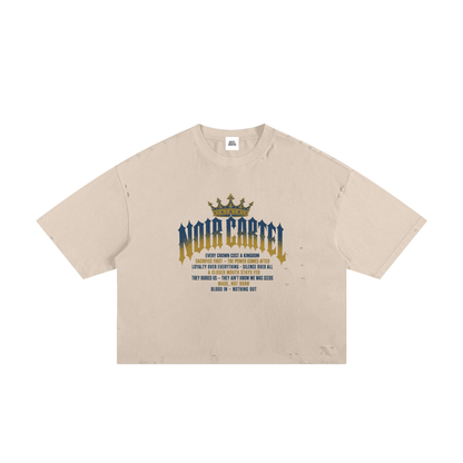 NOIR CARTEL MADE MEN — Blood Oath — Navy & Gold Frayed Boxy Tee