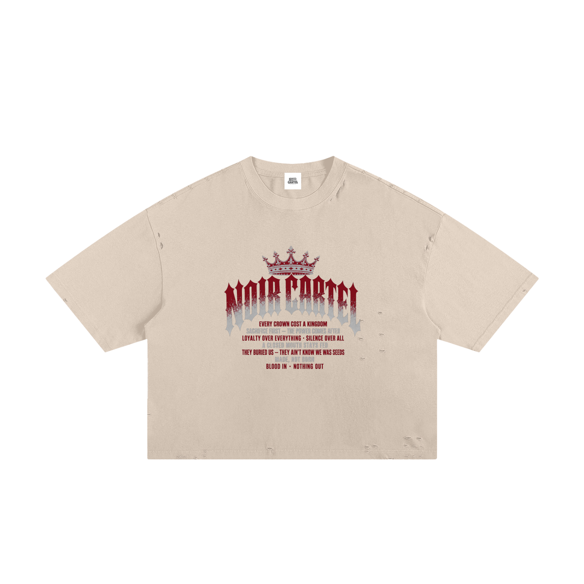 NOIR CARTEL MADE MEN — Blood Oath — Wine & Bone Frayed Boxy Tee